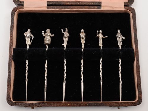Set of 6 Silver Charles Dickens Cocktail Sticks