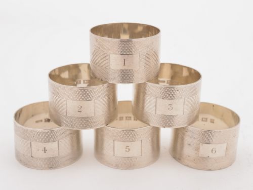 Set of 6 Vintage Silver Napkin Rings Numbered 1-6