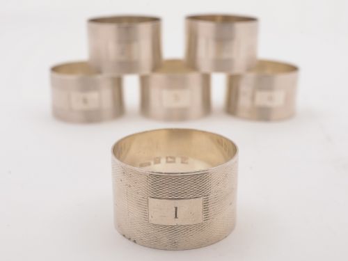 Set of 6 Vintage Silver Napkin Rings Numbered 1-6