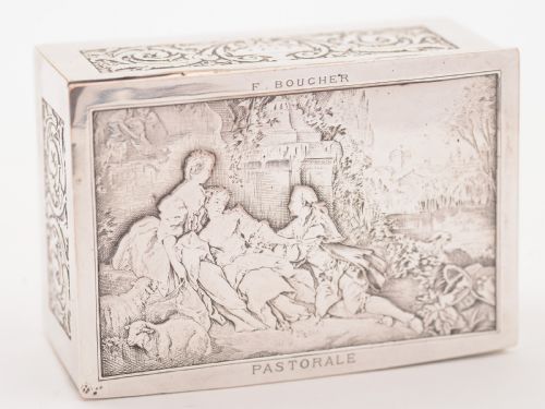 French Silver on Copper Stamp Box Circa 1900