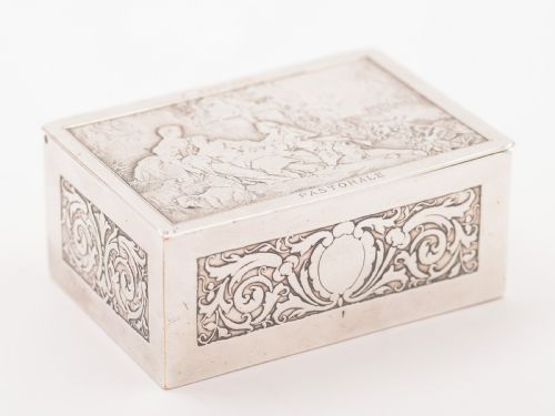 French Silver on Copper Stamp Box Circa 1900