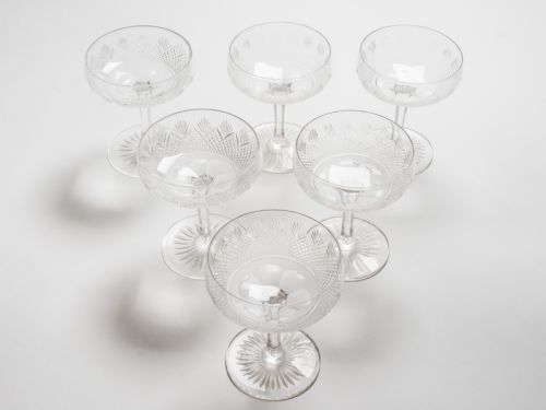 Set of 6 English Cut Glass Champagnes Circa 1920