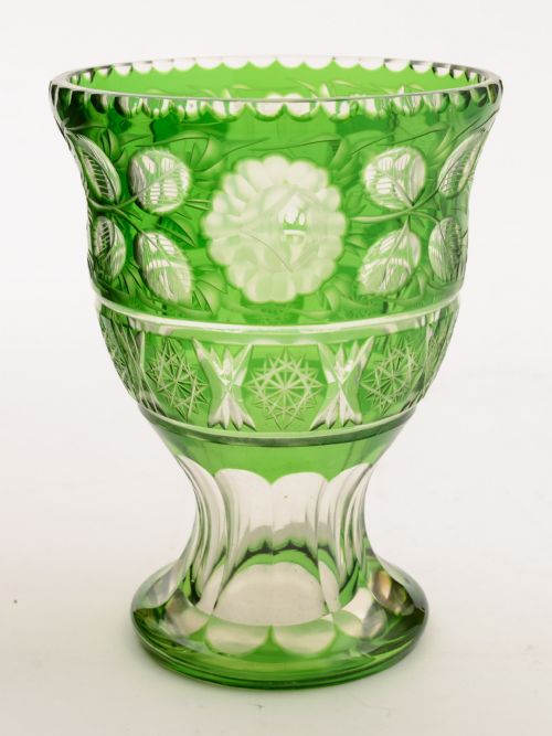 Clear and Green Cut Glass Vase Circa 1900