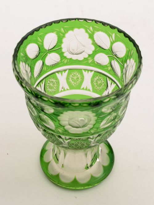 Clear and Green Cut Glass Vase Circa 1900