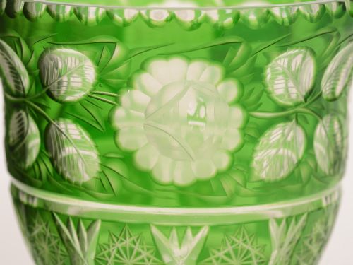 Clear and Green Cut Glass Vase Circa 1900