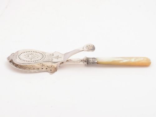 MOP and Silver Plated Serving Tongs Circa 1890