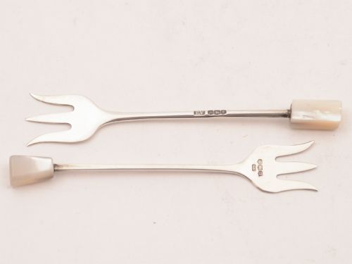 Cased Matched Set of 14 Silver Hors d'oeuvres Forks Sheffield