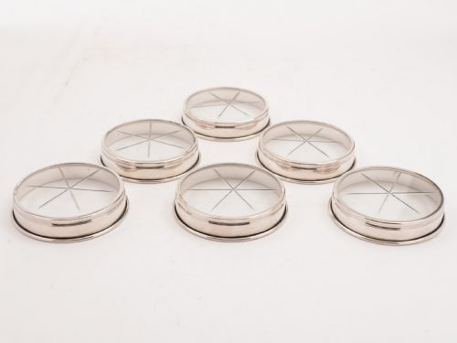 Set of 6 Sterling Silver and Glass Coasters Circa 1920