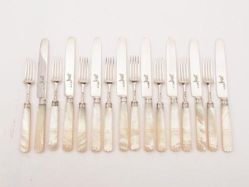 Silver and Mother of Pearl handled Dessert Set Sheffield 1821
