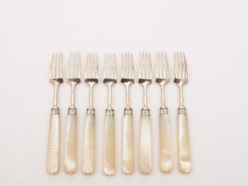 Silver and Mother of Pearl handled Dessert Set Sheffield 1821