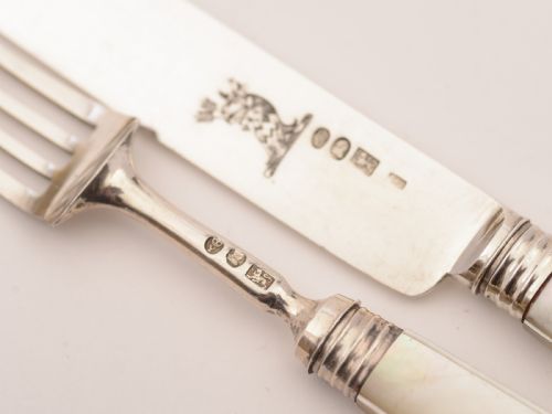 Silver and Mother of Pearl handled Dessert Set Sheffield 1821