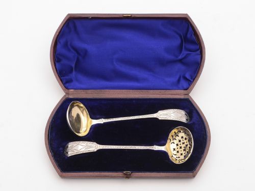 Rare Victorian Cased Silver Ladles Hallmarked Exeter 1875
