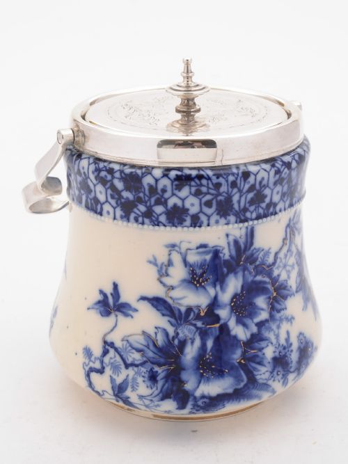 Superb Victorian Flow Blue China Biscuit Box 1895