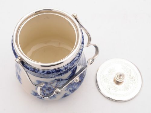 Superb Victorian Flow Blue China Biscuit Box 1895