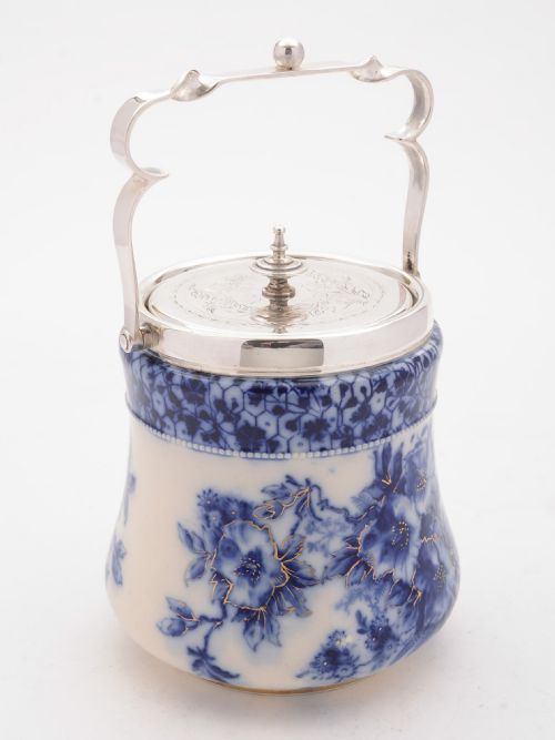 Superb Victorian Flow Blue China Biscuit Box 1895
