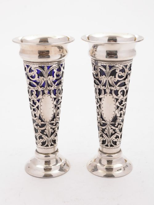 Gorgeous Edwardian Silver Vases Birmingham 1904