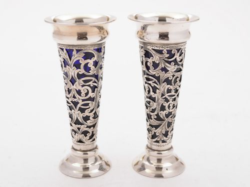 Gorgeous Edwardian Silver Vases Birmingham 1904