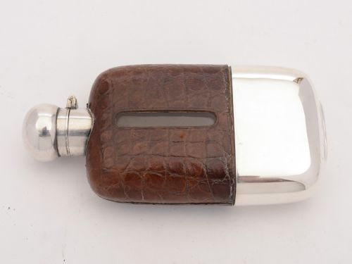 Edwardian Silver Plated and Crocodile Hip Flask Circa 1905