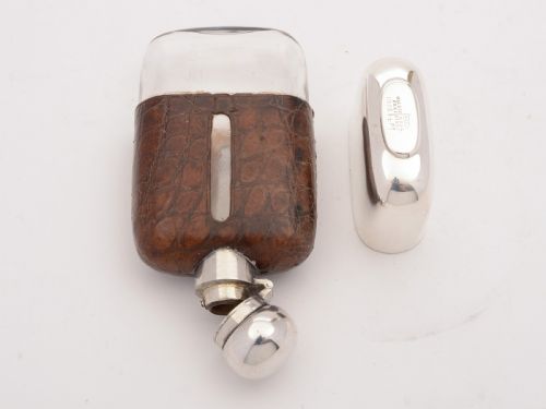 Edwardian Silver Plated and Crocodile Hip Flask Circa 1905