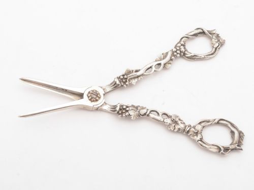 Unusual Victorian Silver Grape Scissors London 1885