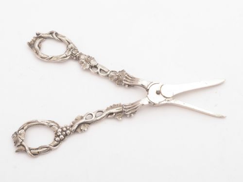 Unusual Victorian Silver Grape Scissors London 1885