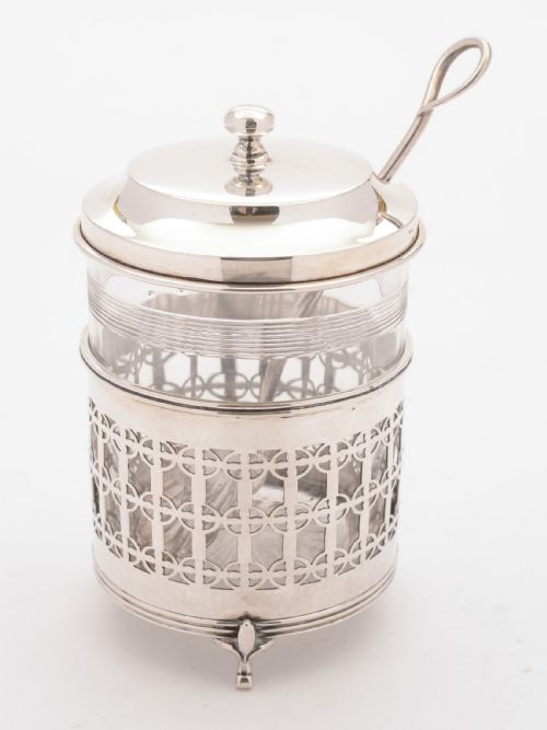 Nice Silver and Glass Preserve Pot Birmingham 1919