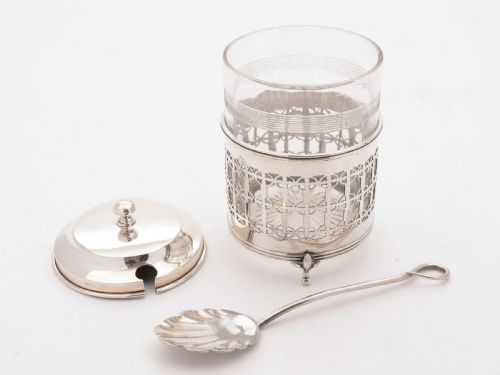 Nice Silver and Glass Preserve Pot Birmingham 1919