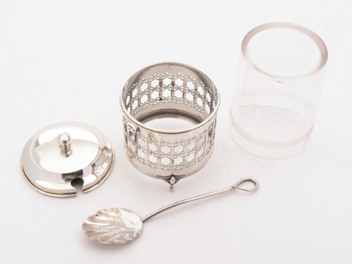 Nice Silver and Glass Preserve Pot Birmingham 1919