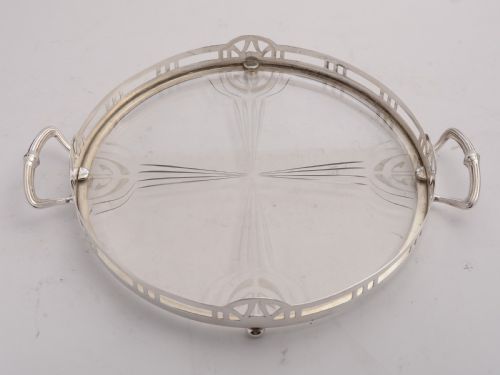 Fabulous WMF Silver Plated & Etched Glass Tray Circa 1900