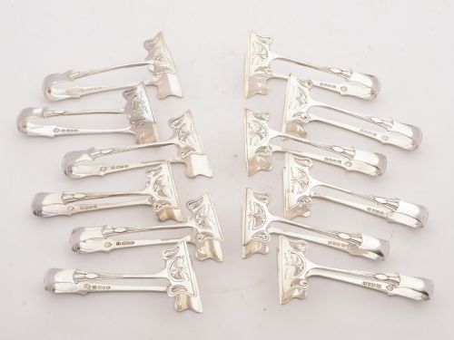 Unusual Set of 12 Edwardian Serving Tongs Circa 1905