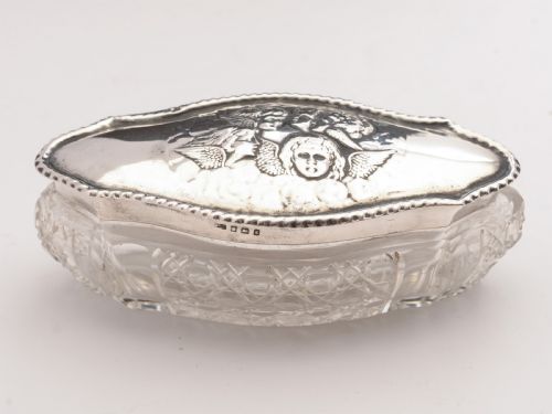 Pretty Edwardian Silver Topped Trinket Box Birmingham 1906