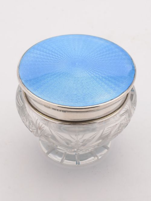 Lovely Art Deco Blue Guilloche Enamel-Topped Box 1929