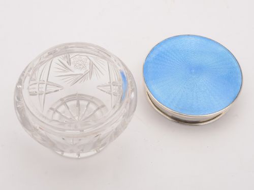 Lovely Art Deco Blue Guilloche Enamel-Topped Box 1929