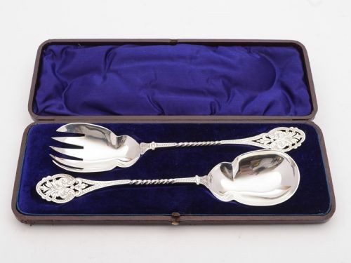 Nice Edwardian Silver Plated Salad Servers Circa 1905