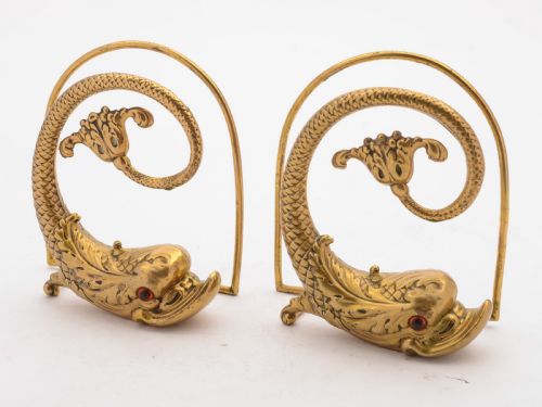 Unusual Edwardian Brass Fish Bookends Circa 1905