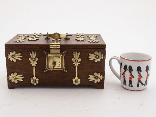 Stunning Victorian Oak and Brass Cigar Box Circa 1890