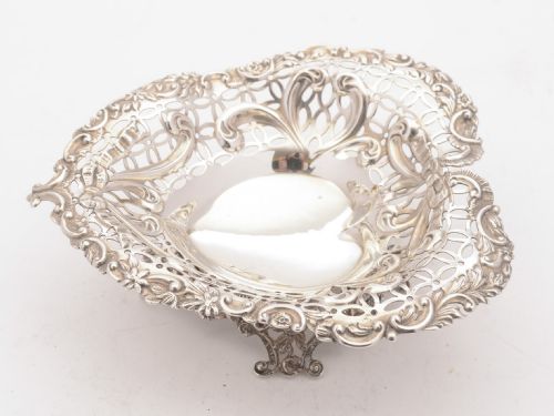 Gorgeous Victorian Silver Heart Shaped Dish 1892