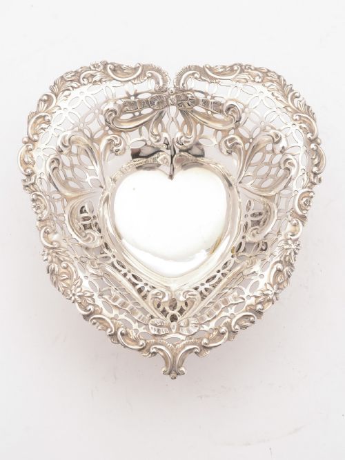 Gorgeous Victorian Silver Heart Shaped Dish 1892