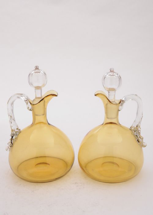 Lovely Pair of Victorian Amber Glass Decanters Circa 1890
