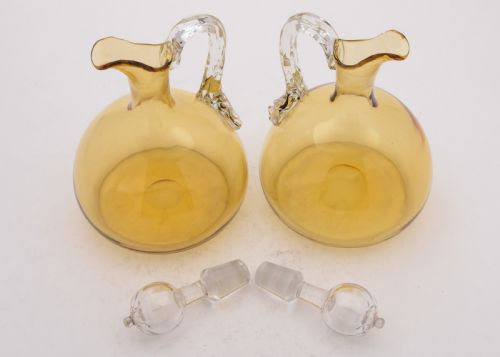 Lovely Pair of Victorian Amber Glass Decanters Circa 1890