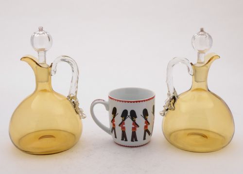 Lovely Pair of Victorian Amber Glass Decanters Circa 1890