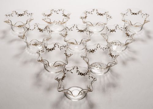 Gorgeous Set of 10 French Gilded Glass Bowls Circa 1900