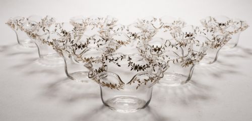 Gorgeous Set of 10 French Gilded Glass Bowls Circa 1900