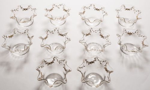 Gorgeous Set of 10 French Gilded Glass Bowls Circa 1900