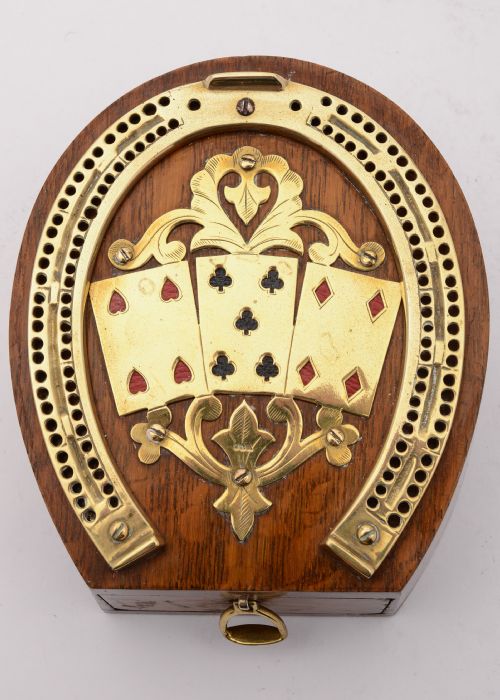 Nice Victorian Oak and Brass Cribbage Board Circa 1890