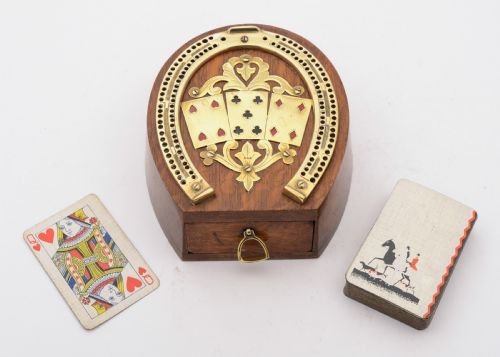 Nice Victorian Oak and Brass Cribbage Board Circa 1890