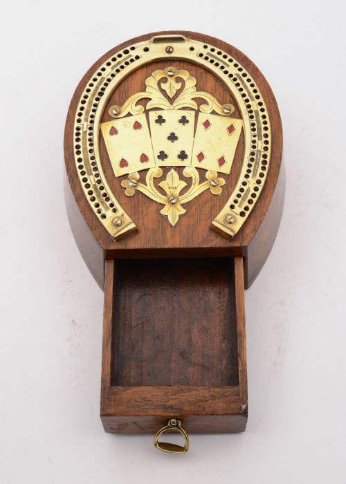 Nice Victorian Oak and Brass Cribbage Board Circa 1890