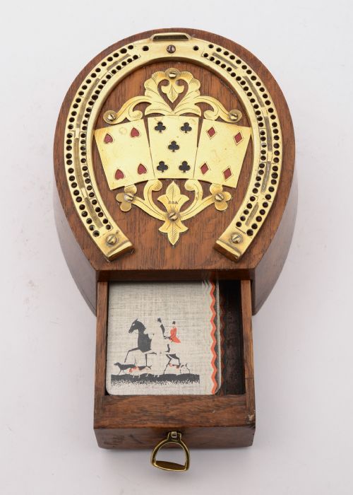 Nice Victorian Oak and Brass Cribbage Board Circa 1890