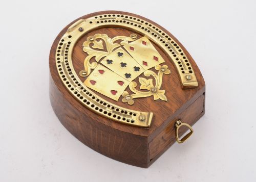 Nice Victorian Oak and Brass Cribbage Board Circa 1890