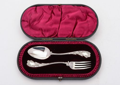 Unusual Cased Silver Christening Set Sheffield 1893
